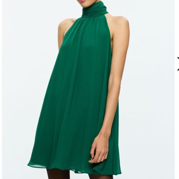 1060 NWT ALICE + OLIVIA CORINE MINI DRESS SZ MED FOREST GREEN - Picture 1 of 6